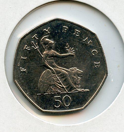 UK 2003 Britannia Obverse  Decimal 50 Pence Coin