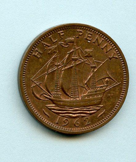 UK Queen Elizabeth II Halfpenny Coin 1962