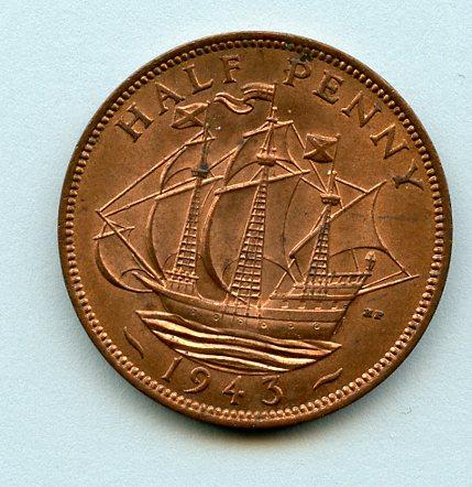 UK George VI Halfpenny Coin 1943