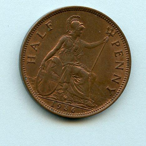 UK George V  Half Penny Coin 1936