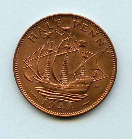 UK George VI  Half Penny Coin 1944