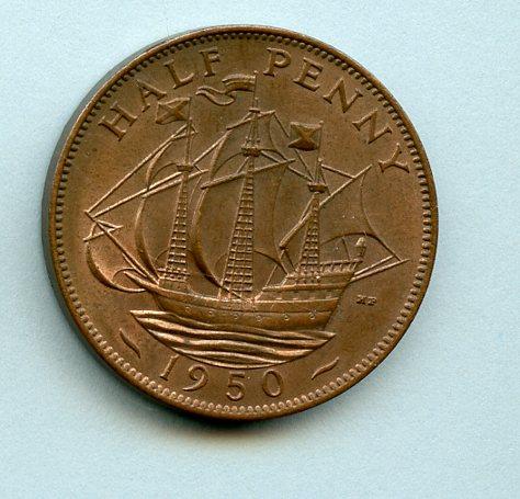 UK George VI  Half Penny Coin 1950