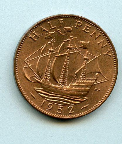 UK George VI  Half Penny Coin 1952