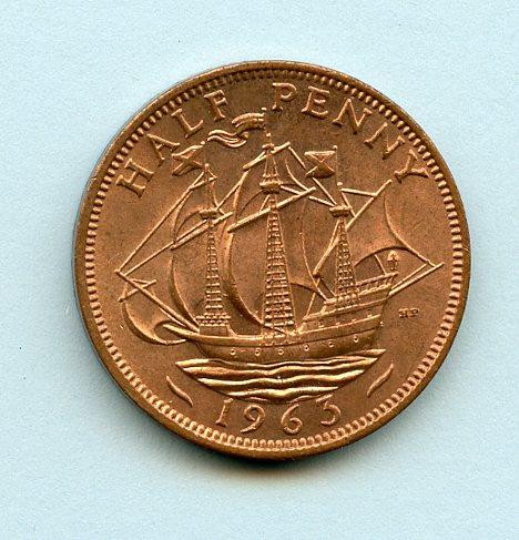 UK Queen Elizabeth II  Half Penny Coin 1963