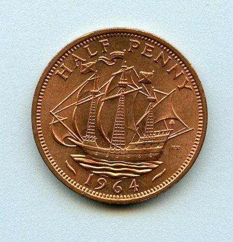 UK Queen Elizabeth II  Half Penny Coin 1964