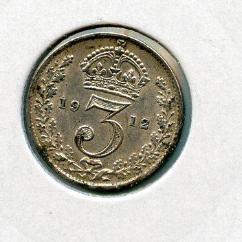 UK  George V Threepence Coin  Dated 1912