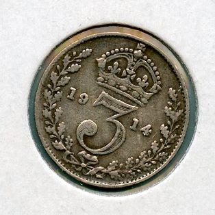 UK  George V Threepence Coin  Dated 1914