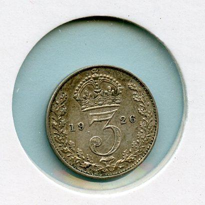 UK  George V Threepence Coin  Dated 1926