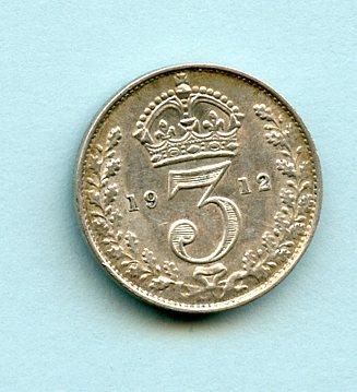 UK  George V Threepence Coin  Dated 1912