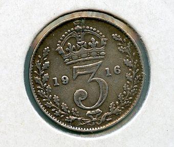 UK  George V Threepence Coin  Dated 1916