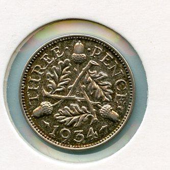 UK  George V Threepence Coin  Dated 1934