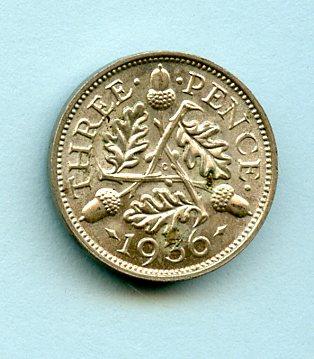 UK  George V Threepence Coin  Dated 1936