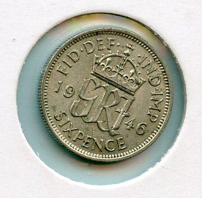 U.K. George VI  Sixpence Coin Dated 1946