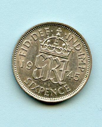 U.K. George VI  Sixpence Coin Dated 1945