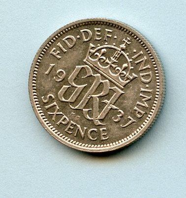 U.K. George VI  Sixpence Coin Dated 1937