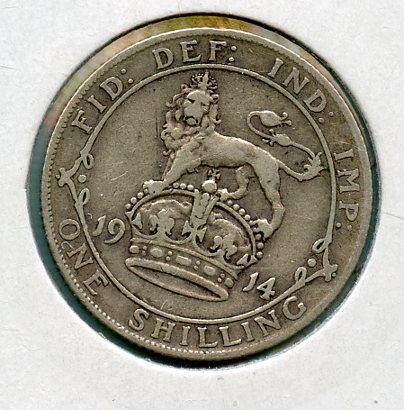 UK George V  Shilling Coin  Dated 1914