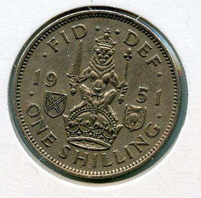 UK George VI Shilling Coin  Scottish Obverse Dated 1951