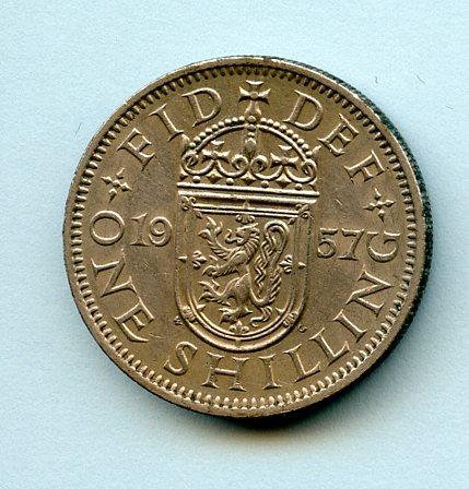 UK Elizabeth II Shilling Coin  Scottish Obverse Dated 1957