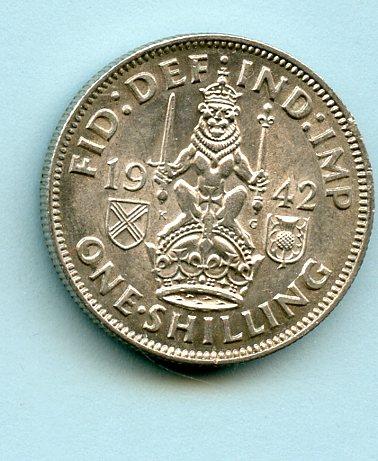 UK George VI   Scottish Shilling Coin  Dated 1942