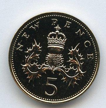 UK Decimal  Proof Five Pence Coin Dated 1975