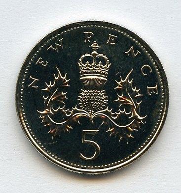 UK Decimal  Proof Five Pence Coin Dated 1976