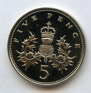 UK Decimal  Brilliant Uncirculated Five Pence Coin Dated 1986