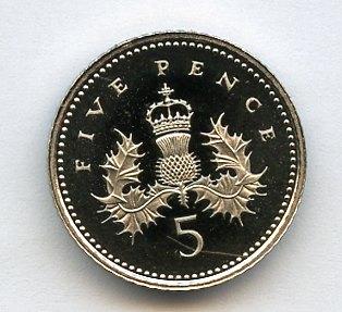 UK Decimal  Brilliant Uncirculated Five Pence Coin Dated 1991