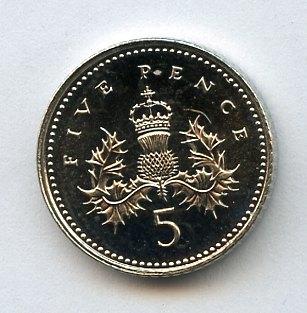 UK Decimal  Brilliant Uncirculated Five Pence Coin Dated 1997