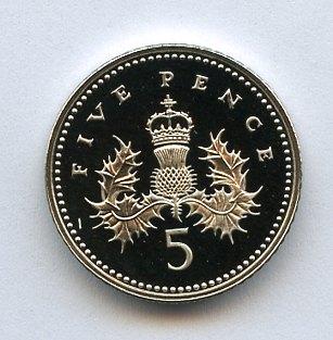 UK Decimal  Proof Five Pence Coin Dated 2001