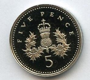 UK Decimal  Proof Five Pence Coin Reduced Size Dated 1990