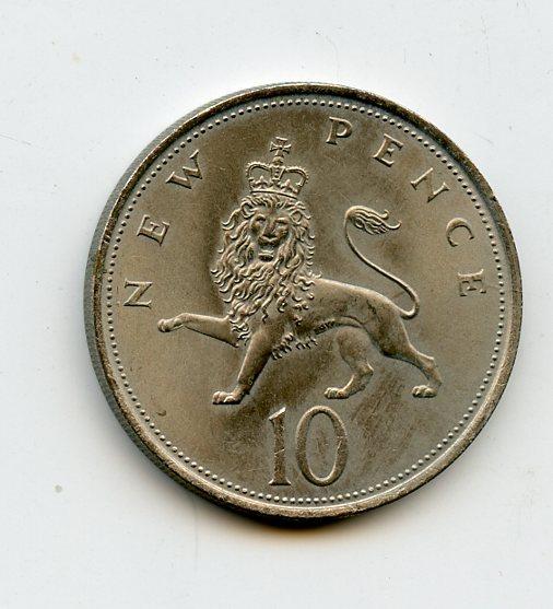 UK Decimal Ten Pence Coin Dated 1968