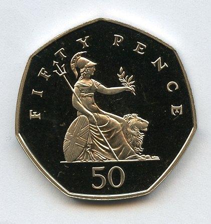 UK 2001 Britannia Obverse  Decimal  Proof 50 Pence Coin