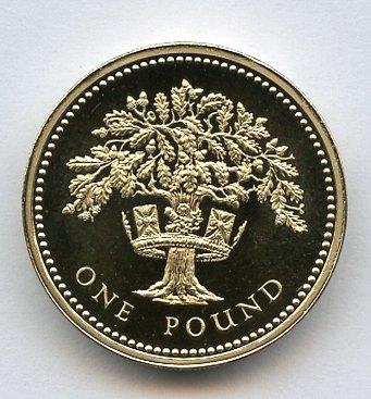 1992 UK  Proof £1 One Pound Coin  England English Oak Design