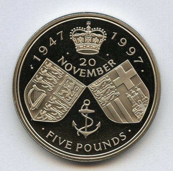 UK 1997 Royal Golden Wedding  Decimal £5 Coin  Dated 1997