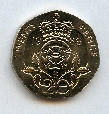 UK Decimal  Brilliant Unciculated Condition 20 Pence Coin  Dated 1986