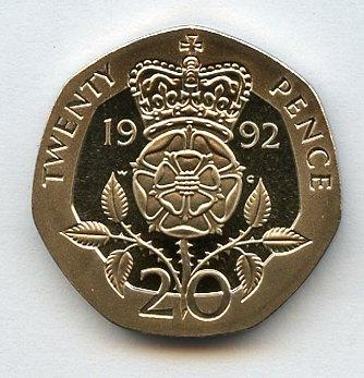 UK Decimal Proof  20 Pence Coin  Dated 1992