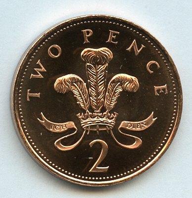 UK Decimal Brilliant Uncirculated Two Pence Coin Dated 1996