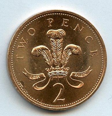 UK Decimal Brilliant Uncirculated Two Pence Coin Dated 1999