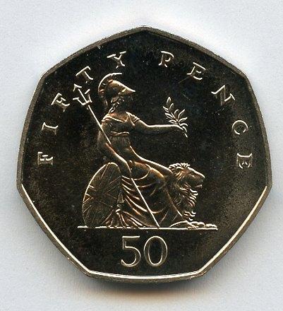 UK 1999 Britannia Obverse  Decimal 50 Pence Coin Brilliant Uncirculated