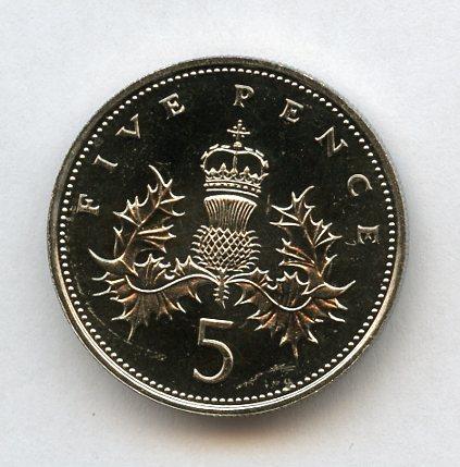 UK 1987 Decimal Brilliant Uncirculated  Five Pence Coin