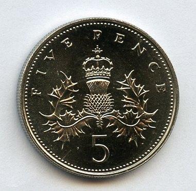 UK 1988 Decimal  Brilliant Uncirculated  Five Pence Coin