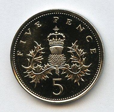 UK 1989 Decimal  Brilliant Uncirculated  Five Pence Coin