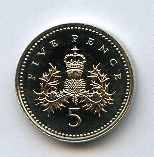 UK 1994 Decimal  Brilliant Uncirculated  Five Pence Coin