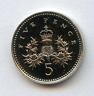 UK 1995 Decimal  Brilliant Uncirculated  Five Pence Coin