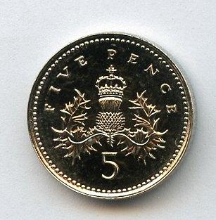 UK 1996 Decimal  Brilliant Uncirculated  Five Pence Coin