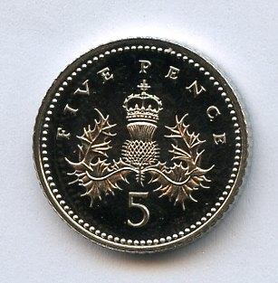 UK 1999 Decimal  Brilliant Uncirculated  Five Pence Coin