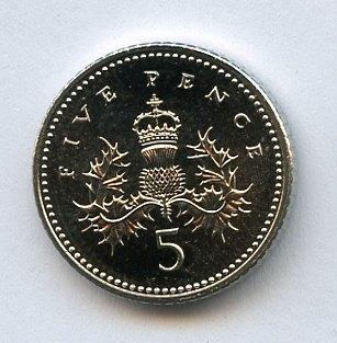 UK 2000 Decimal  Brilliant Uncirculated  Five Pence Coin