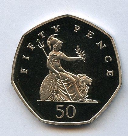 UK 1999 Proof Britannia Obverse  Decimal 50 Pence Coin
