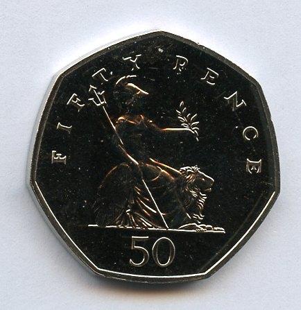 UK 2000 Brilliant Uncirculated Britannia Obverse  Decimal 50 Pence Coin