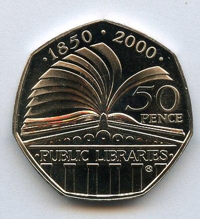 UK  Brilliant Uncirculated  Public Libraries Decimal 50 Pence Coin  Dated 2000